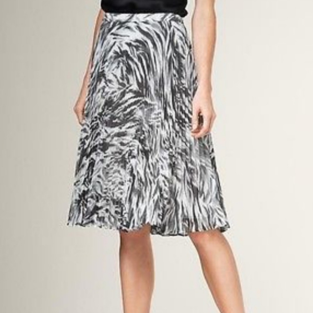 Talbots Zebra Animal Print Pleated Fit & Flare Skirt Women's 4 Brown White Boho